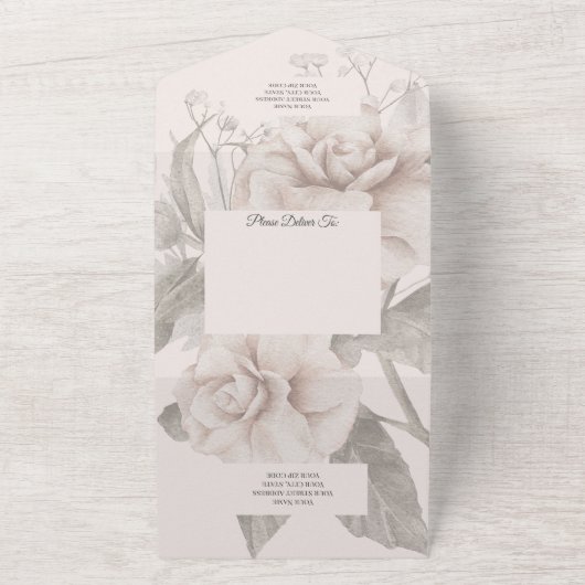 Invitation Tout En Un Silhouette Rose beige QR Code (Dehors)