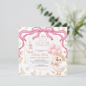 Invitation Tout en Un Silly Goose Gingham Bow Baby Shower (Debout devant)