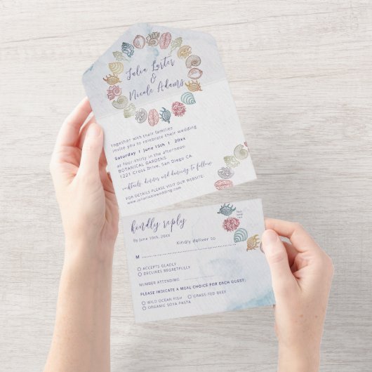 Invitation Tout En Un Simple Beach Ocean Seashell Wreath Mariage (Déchirure)