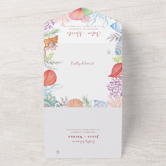 Invitation Tout En Un Simple Beach Ocean Seashell Wreath Mariage (Dehors)