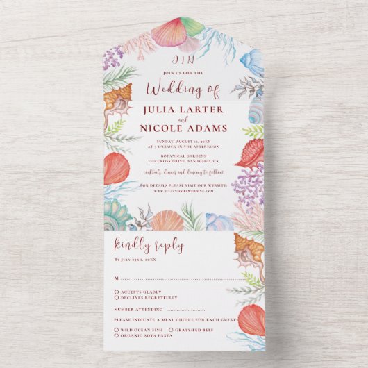 Invitation Tout En Un Simple Beach Ocean Seashell Wreath Mariage (À l'intérieur)