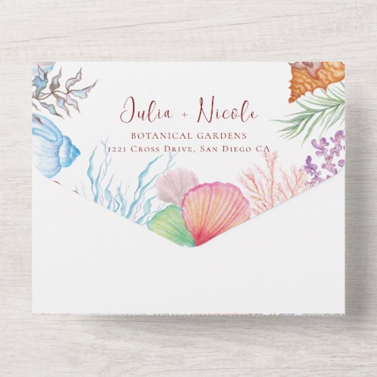 Invitation Tout En Un Simple Beach Ocean Seashell Wreath Mariage (Verso)