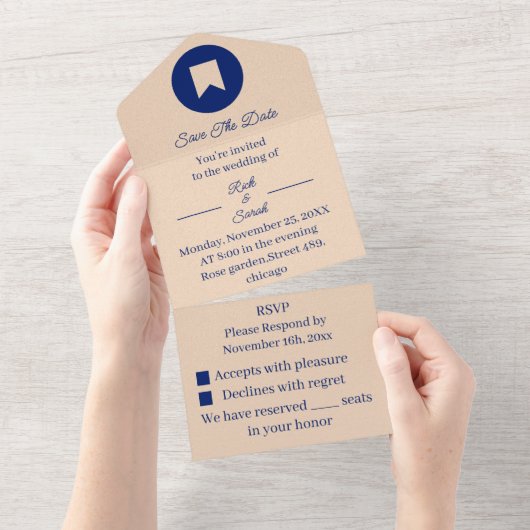 Invitation Tout En Un Simple Beige Customisé Enregistrer La Date (Déchirure)