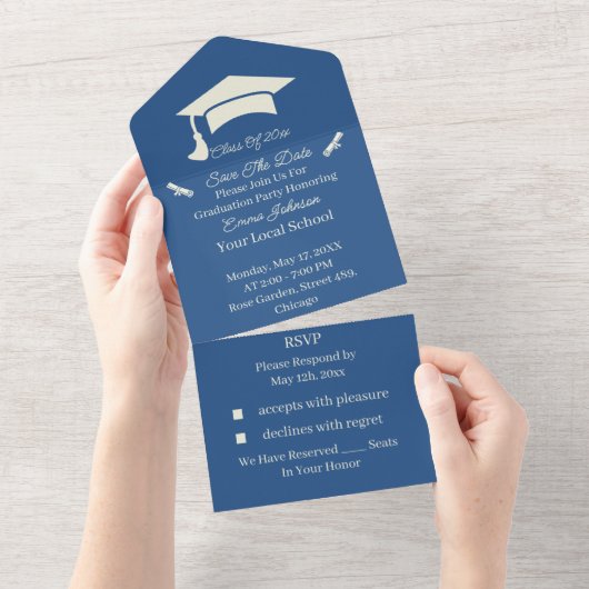Invitation Tout En Un Simple Beige Et Bleu Personnalisé Enregistrer La D (Déchirure)