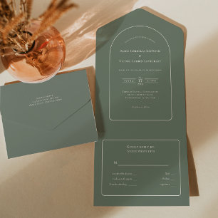 Invitation Tout En Un Simple Boho Arch Sage Green Wedding RSVP