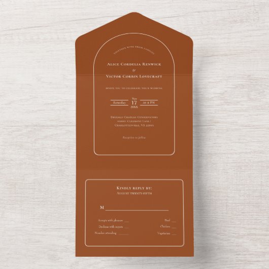 Invitation Tout En Un Simple Boho Arch Terracotta Mariage RSVP (À l'intérieur)