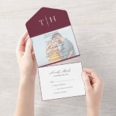 Invitation Tout En Un Simple Calligraphie Photo Burgundy RSVP Mariage (Déchirure)