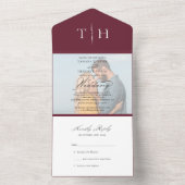Invitation Tout En Un Simple Calligraphie Photo Burgundy RSVP Mariage (À l'intérieur)