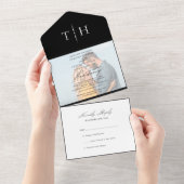 Invitation Tout En Un Simple Calligraphie photo noir blanc Mariage RSVP (Déchirure)