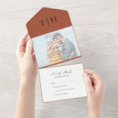 Invitation Tout En Un Simple Calligraphie Photo Terracotta RSVP Mariage (Déchirure)