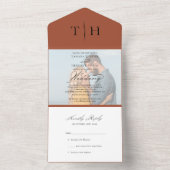 Invitation Tout En Un Simple Calligraphie Photo Terracotta RSVP Mariage (À l'intérieur)