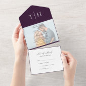Invitation Tout En Un Simple Calligraphie photo violet Mariage RSVP (Déchirure)