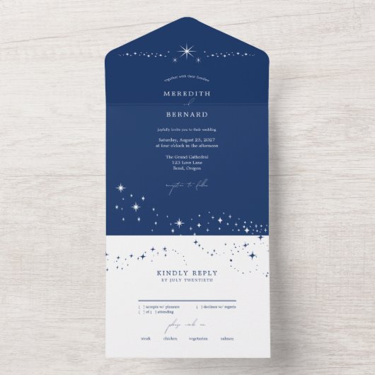 Invitation Tout En Un Simple Celestial Elegant Wedding Blue (À l'intérieur)