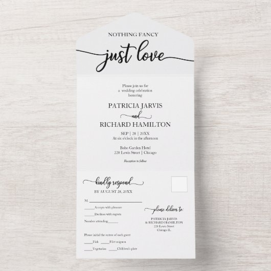 Invitation Tout En Un Simple Chic Bold Calligraphie Mariage Décontracté (À l'intérieur)