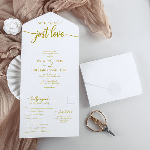 Invitation Tout En Un Simple Chic Or Calligraphié Mariage Formel