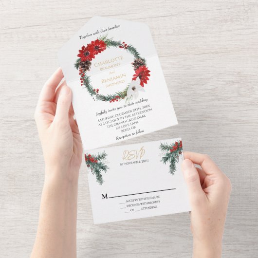 Invitation Tout En Un Simple classique Noël Mariage formel (Déchirure)