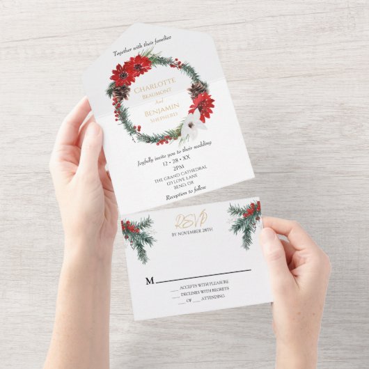 Invitation Tout En Un Simple Classique Noël Mariage moderne Tout en un (Déchirure)