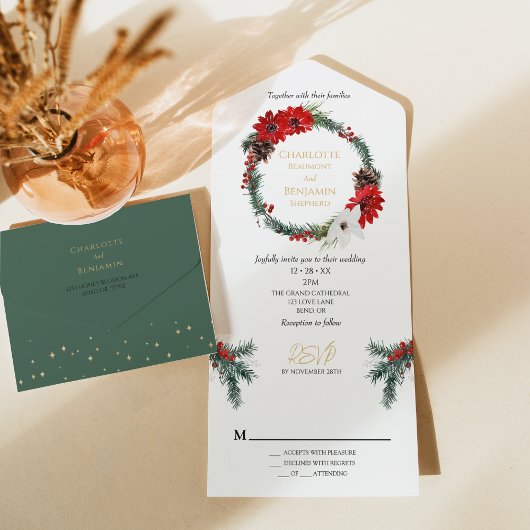 Invitation Tout En Un Simple Classique Noël Mariage moderne Tout en un
