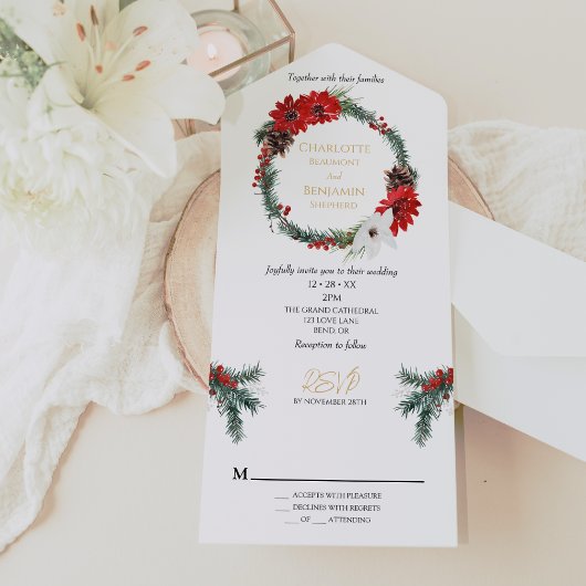 Invitation Tout En Un Simple Classique Noël Mariage moderne Tout en un