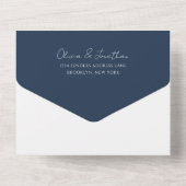 Invitation Tout En Un Simple Code QR Mariage Bordure Bleue Navy (Verso)