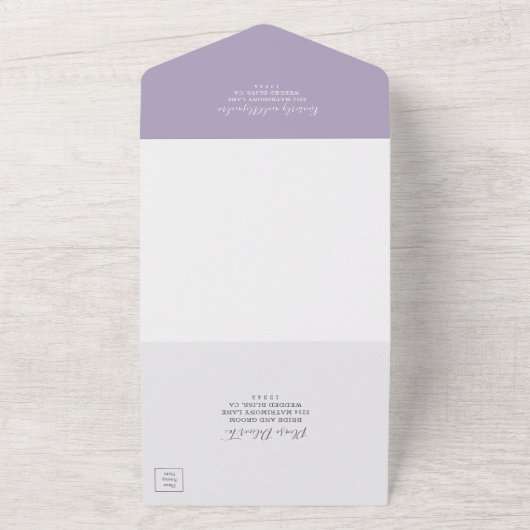 Invitation Tout En Un Simple Coeur mignon Moderne Dusty Mariage violet (Dehors)