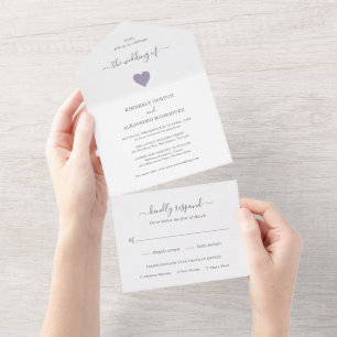 Invitation Tout En Un Simple Cœur Moderne Mariage Rose Poussiéreux