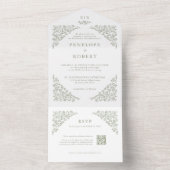 Invitation Tout En Un Simple Delicate Floral QR Code Sage Mariage vert (À l'intérieur)
