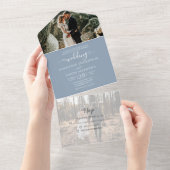 Invitation Tout En Un Simple Dusty Blue 2 Photo Mariage RSVP (Déchirure)