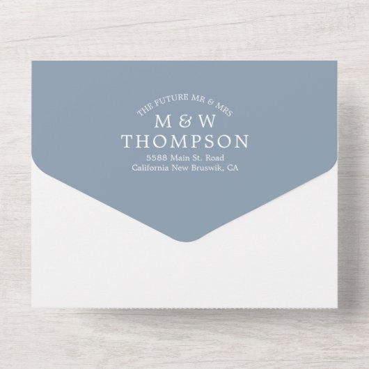 Invitation Tout En Un Simple Dusty Blue Mariage photo tendance (Verso)