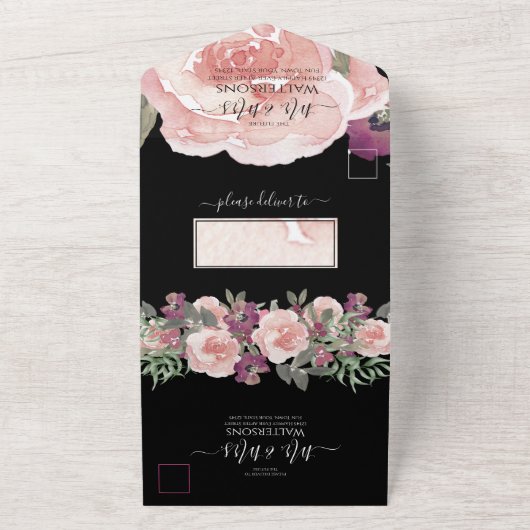 Invitation Tout En Un Simple Élégant Blush Fushia Rose (Dehors)