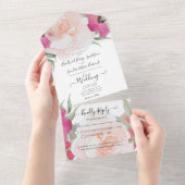 Invitation Tout En Un Simple Élégant Blush Fushia Rose (Déchirure)