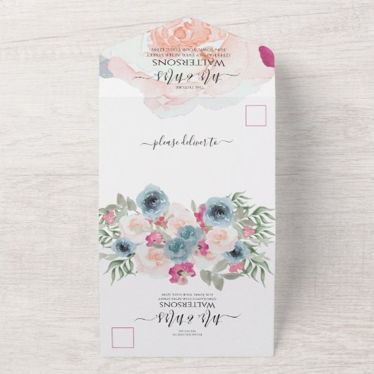 Invitation Tout En Un Simple Élégant Blush Fushia Rose (Dehors)