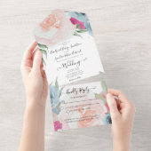 Invitation Tout En Un Simple Élégant Blush Fushia Rose (Déchirure)