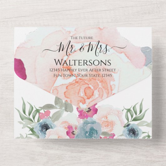 Invitation Tout En Un Simple Élégant Blush Fushia Rose (Verso)