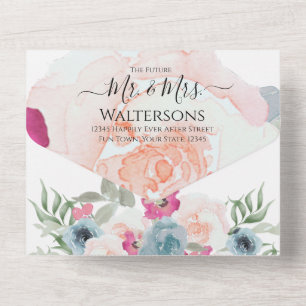 Invitation Tout En Un Simple Élégant Blush Fushia Rose