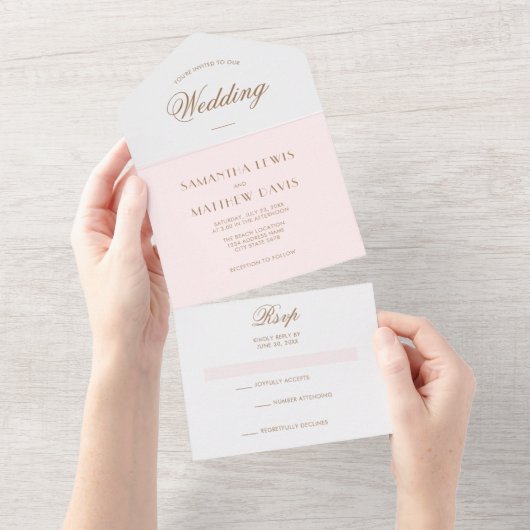 Invitation Tout En Un Simple Elegant Blush Pink Parisian Theme Mariage (Déchirure)