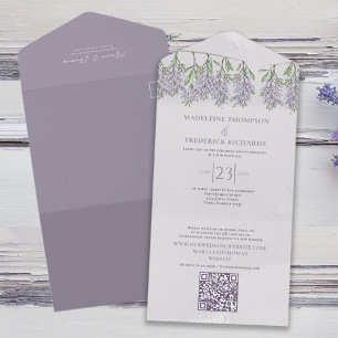 Invitation Tout En Un Simple Élégant Classique Bohème Floral Lilas Lavan