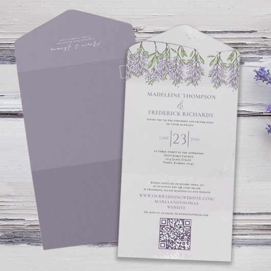 Invitation Tout En Un Simple Élégant Classique Bohème Floral Lilas Lavan
