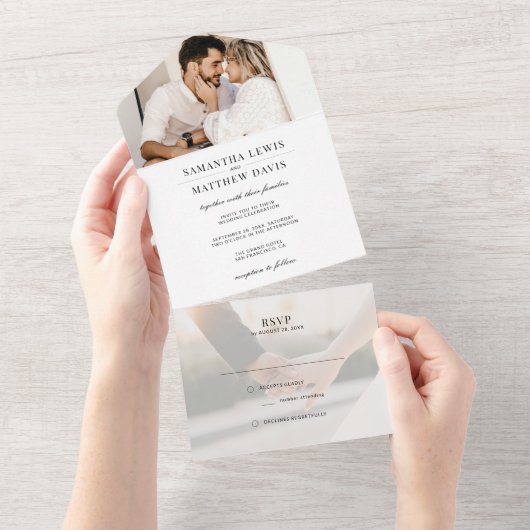Invitation Tout En Un Simple Elegant Classique Mariage photo moderne (Déchirure)
