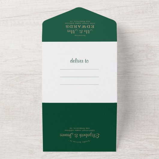 Invitation Tout En Un Simple Elegant Emerald Green Mariage photo (Dehors)