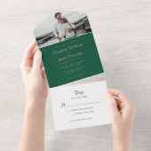 Invitation Tout En Un Simple Elegant Emerald Green Mariage photo (Déchirure)