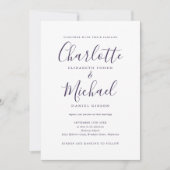 Invitation Tout en un simple élégant Mariage de script violet (Devant)