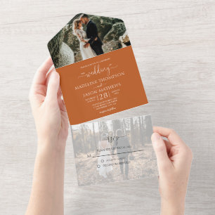Invitation Tout En Un Simple Elegant Mariage photo en terre cuite