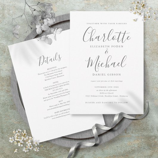 Invitation Tout En Un Simple Élégant Mariage Script