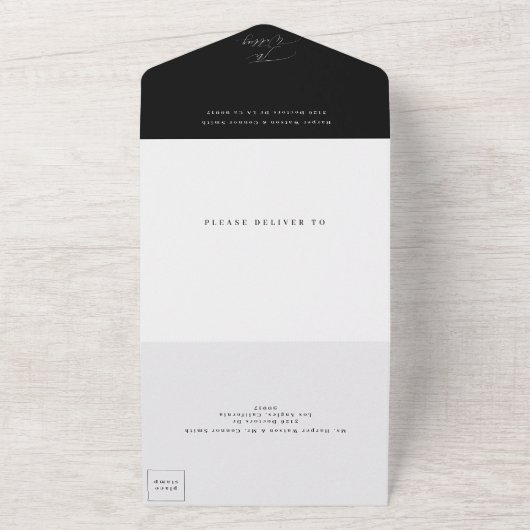 Invitation Tout En Un Simple Elegant noir sur Mariage blanc (Dehors)