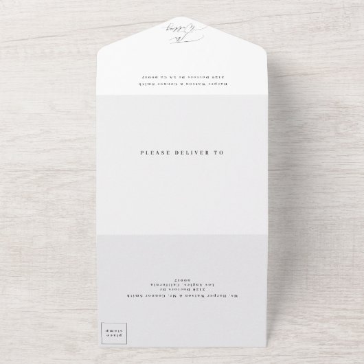 Invitation Tout En Un Simple Elegant noir sur Mariage blanc (Dehors)