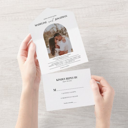 Invitation Tout En Un Simple Élégant Photo Arch Wedding Rsvp (Déchirure)