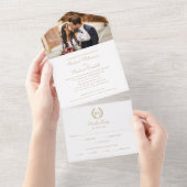Invitation Tout En Un Simple Elegant Photo Monogramme Or Mariage blanc (Déchirure)