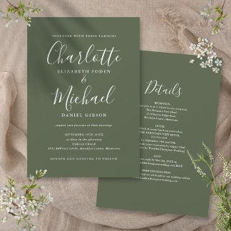 Invitation Tout En Un Simple Élégant Script Mariage Olive