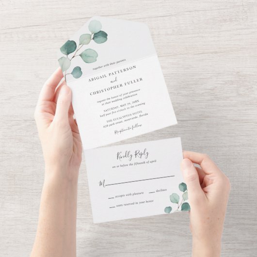 Invitation Tout En Un Simple Elégant Verdure Rustique Eucalyptus Mariage (Déchirure)